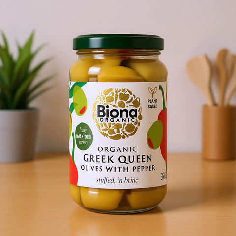 Organic Greek Queen Olives with Red Pepper
