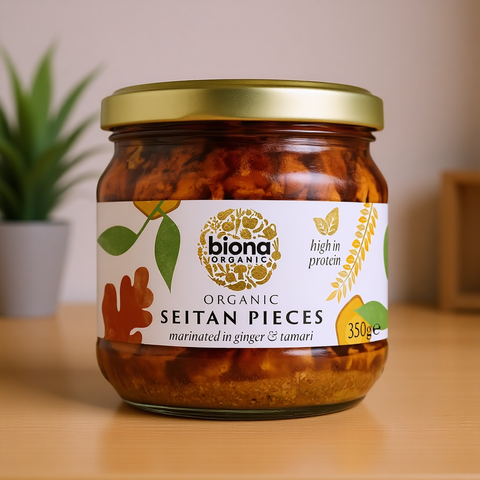 Organic Seitan Pieces marinated in ginger and soya sauce