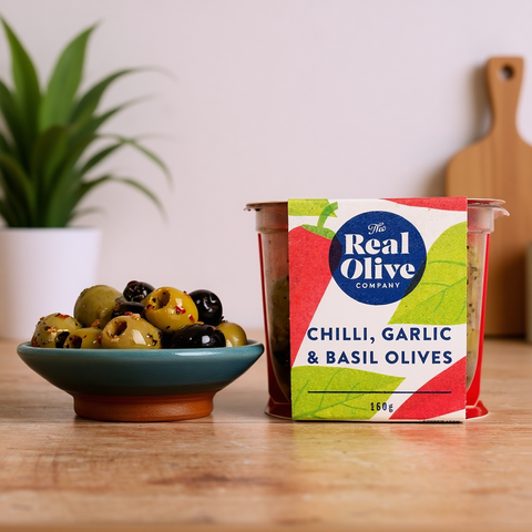 Chilli Garlic and Basil Pitted Olives