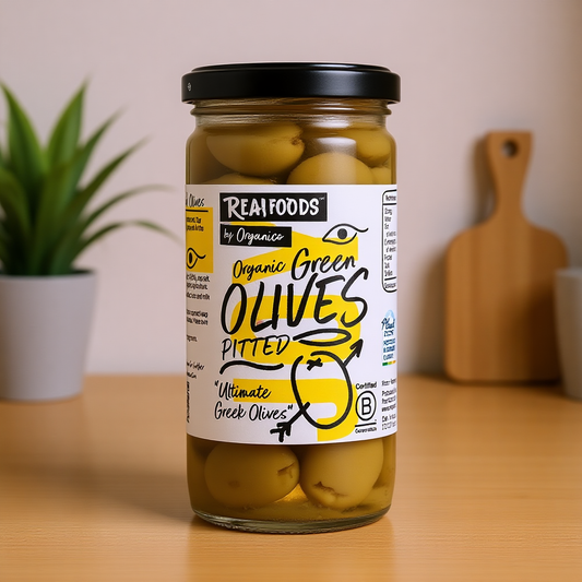 Organic Green Pitted Olives in Brine